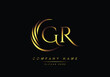 alphabet letters GR monogram logo, gold color elegant classical