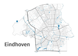 Wall Mural - Eindhoven map. Detailed map of Eindhoven city administrative area. Cityscape panorama.