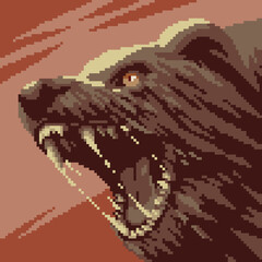 Poster - pixel art of wild angry bear