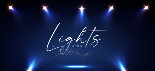 Wall Mural - shining spotlights and empty scene. glittering abstract background.