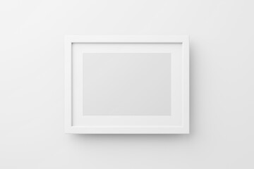 Rectangular wall picture photo frame mockup in white background, Banner or poster template, 3d render.