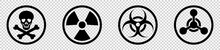 Nuclear Radiation Chemical Biological Icon Set, Toxic Sign, Biohazard Symbol, Vector Illustration