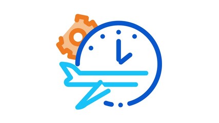 Sticker - Plane Watch Gear Icon Animation. color Plane Watch Gear animated icon on white background