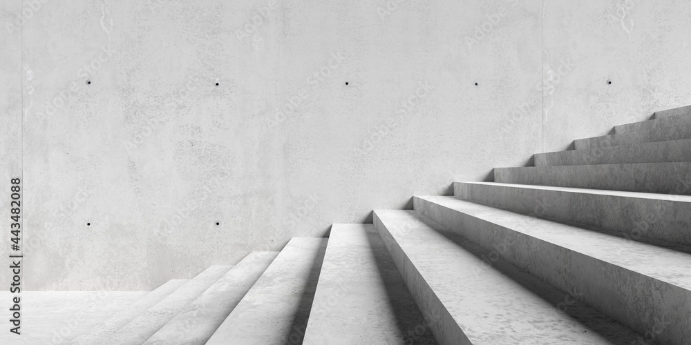 Abstract empty, modern concrete exterior room with large staircase and sunlight - industrial background template concept - obrazy, fototapety, plakaty 