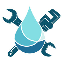 Wrenches And A Blue Drop Of Water. Plumbing Repair And Service Symbol