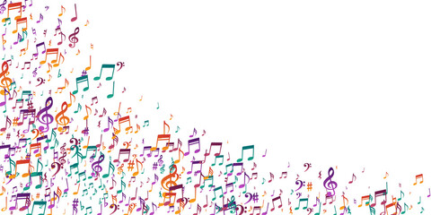 Wall Mural - Musical notes cartoon vector background. Audio