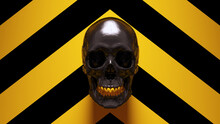 Black Human Female Skull Medical Anatomical With Yellow Teeth And Jaw With Black An Yellow Chevron Pattern Background 3d Illustration Render