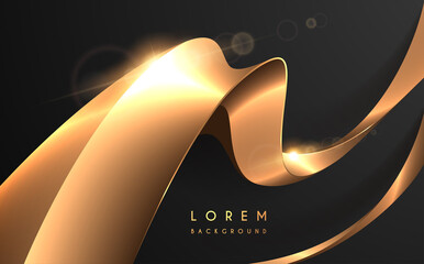 Wall Mural - Abstract golden waved shape on black background