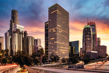 Fototapete - Los Angeles California skyline sunset