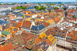 Skyline aerial view of Strasbourg old town, Grand Est region, France. Strasbourg Cathedral. View to corner of Rue des Juifs and Rue des Dome streets