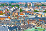 Fototapeta Las - Skyline aerial view of Strasbourg old town, Grand Est region, France. Strasbourg Cathedral. View to the North side of the city