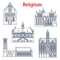 Wall Mural - Belgium landmarks architecture, city sightseeing buildings, churches icon. Belgium travel landmark Notre Dame in Damme, Butcher Hall or Meat House Vleeshuis in Werne, town hall Stadthuis in Oudenaarde