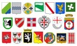 Italian regions heraldry, Italy provinces coat of arms. Abruzzo, Basilicata and Calabria vector blazon, Emilia-Romagna, Friuli-Venezia Giulia, Lazio and Liguria, Lombardia, Marche and Molise, Piemonte