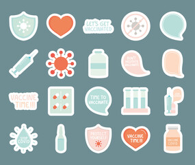 Sticker - vaccine time icon set