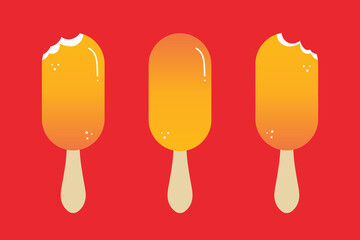 Wall Mural - Set, collection of cute orange creamsicles, popsicles, ice cream on stick, whole and with bite marks.