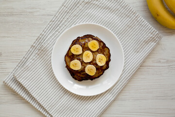 Sticker - Homemade Banana Pancakes with Honey, overhead view. Flat lay, top view, from above.