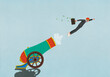 © fStop - Excited businessman with money briefcase flying out of cannon