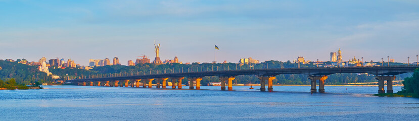 Poster - Panorama of Dnieper River with Paton Bridge and Motherland Monument, Kyiv, Ukraine