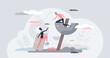 © VectorMine - Team cowork and business partner work support for growth tiny person concept. Teamwork collaboration and corporate partnership as giving hand to help colleague vector illustration. Trust to partner.
