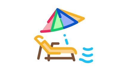 Poster - Deck Chair With Umbrella Icon Animation. color Thailand Vacation Beach Equipment Recliner With Umbrella animated icon on white background