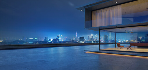 Wall Mural - Empty cement floor with modern building exterior