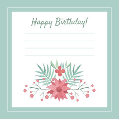 Sticker - Lined Happy Birthday Card with Floral Arrangement in the Bottom Vector Template