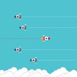 © madedee - Different Approach - Different Direction. Group of rockets flying in one direction and with one individual flying in the different way, can be used leadership/individuality concepts.