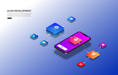 mobile phone with a disassembled interface. User experience, user interface in e-commerce. Website wireframe for mobile apps