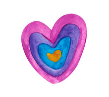 Watercolor Rainbow Illustration With Boho Style Watercolor. Hand Drawn Rainbow With Bright Color Heart. Watercolor Rainbow Heart Isolated On A White For Your Design: Textile, Fabric, Postcard