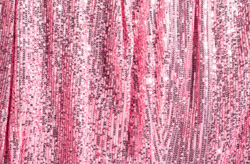 Wall Mural - Fantastic background glitters pink curtain made of luxurious lurex sequins. Festive podium for party or Christmas. 