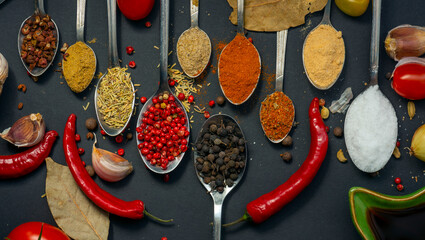 Spices on black background