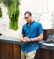 Wall Mural - man working coffee shop cafe concept