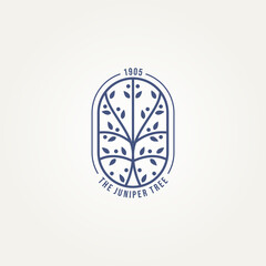 juniper tree minimalist badge line art icon logo template vector illustration design. simple modern spa, medical and healthy emblem logo concept inspiration