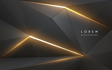 Wall Mural - Abstract grey geometric background with golden light elements