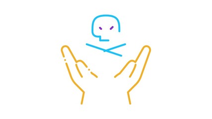 Sticker - Hands Hold Skull Icon Animation. color Hands Hold Skull animated icon on white background