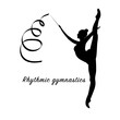 black logo vector silhouette rhythmic rythmic gymnastics girl with ribbon and text