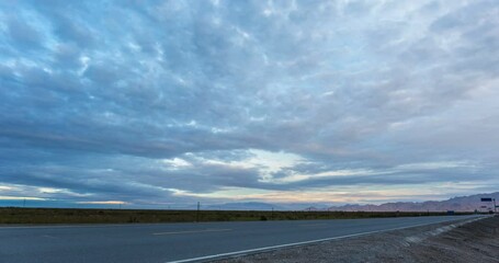 Canvas Print - time lapse of road landscape at dusk, Haixi Mongol Tibetan autonomous prefecture, Qinghai province, China.