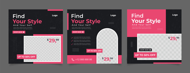 Wall Mural - Set of Editable minimal square banner template.