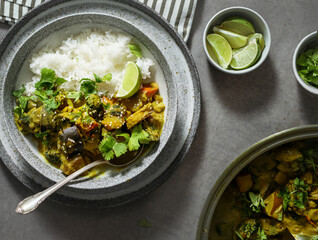 Wall Mural - Vegan vegetable curry with rice