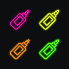 Bottle Of Glue four color glowing neon vector icon