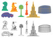 symbols of Warsaw the Capital city of Poland Vector graphics color postcard heart of Europe
