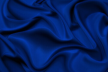 Wall Mural - Close up of ripples in blue silk fabric. Satin textile background.
