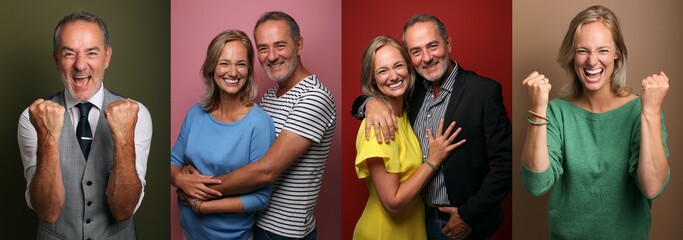 Wall Mural - Group of two beautiful people in front of a background