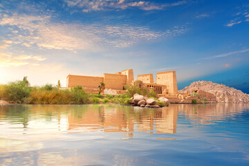 Wall Mural - Philae temple on Agilkia Island, view from the Nile, Aswan, Egypt