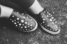 Black Shoes With White Beads And Spikes