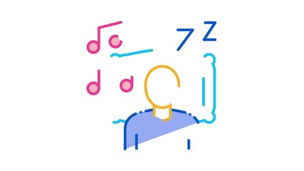 Poster - Fall Asleep to Music Icon Animation. color Fall Asleep to Music animated icon on white background