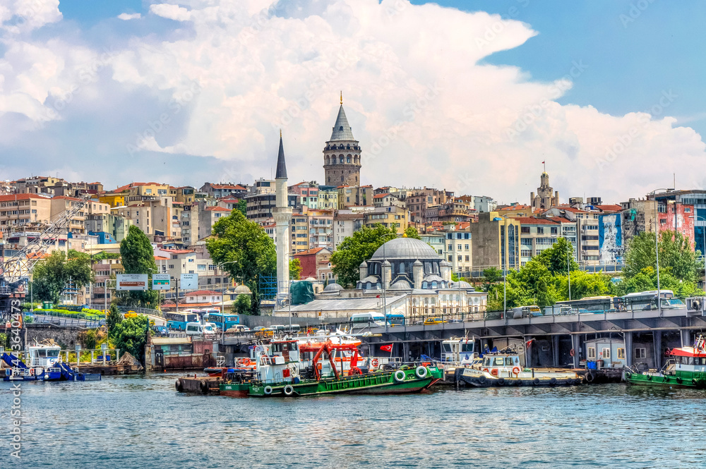 Karakoy view from sea in Istanbul. Istanbul is the biggest city of Turkey. - obrazy, fototapety, plakaty 