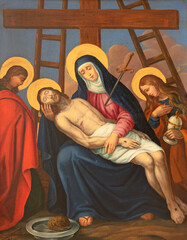 Papier Peint - VIENNA, AUSTIRA - JUNI 17, 2021: The painting Deposition of the cross (Pieta) as part of Cross way stations in church Rochuskirche by unknown artist.