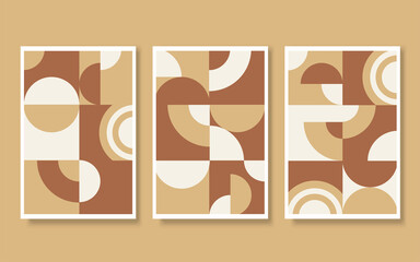 Wall Mural - Abstract vector illustration set of art works in bauhaus style in brown colors