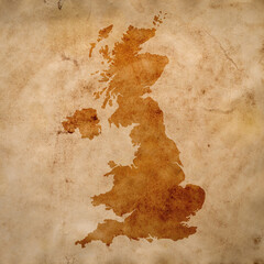 Wall Mural - map of United Kingdom on old grunge brown paper